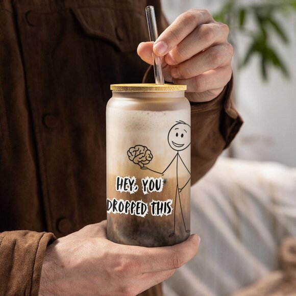 Hey You Dropped This Frosted Glass Tumbler, 16oz, Funny Rude Gift, Sarcastic - Picture 5 of 5